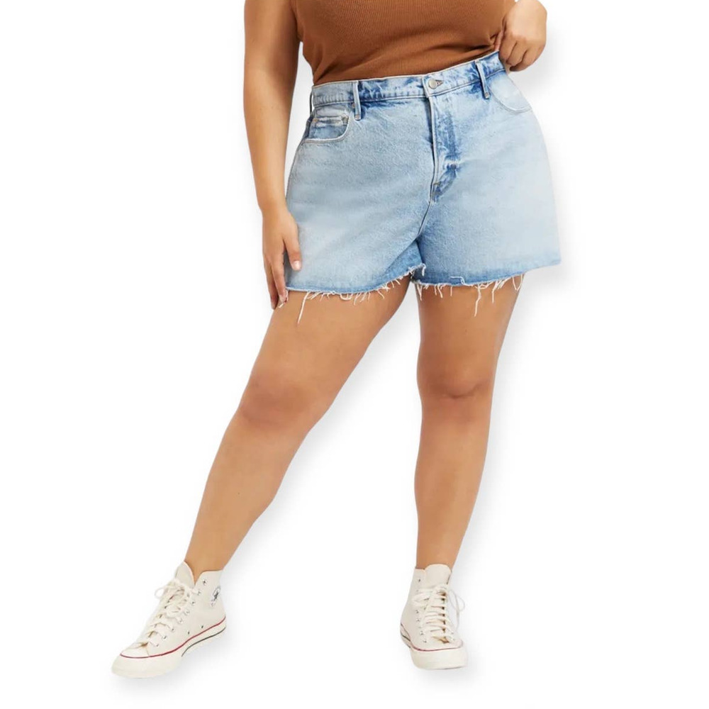 Good American Women Light Indigo Blue Good '90s High Waist Denim Shorts Size 24